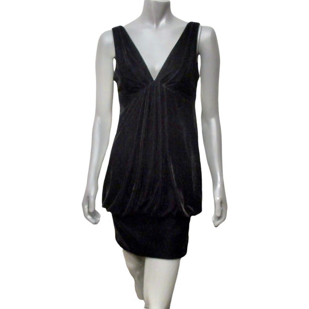 Lizzatti Womens Dress Mini Black Velvet Sleeveless Draped V-neck Cocktail 8